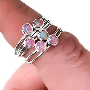 🎉2 Sterling Silver & Pink Fire Opal Rings, 6